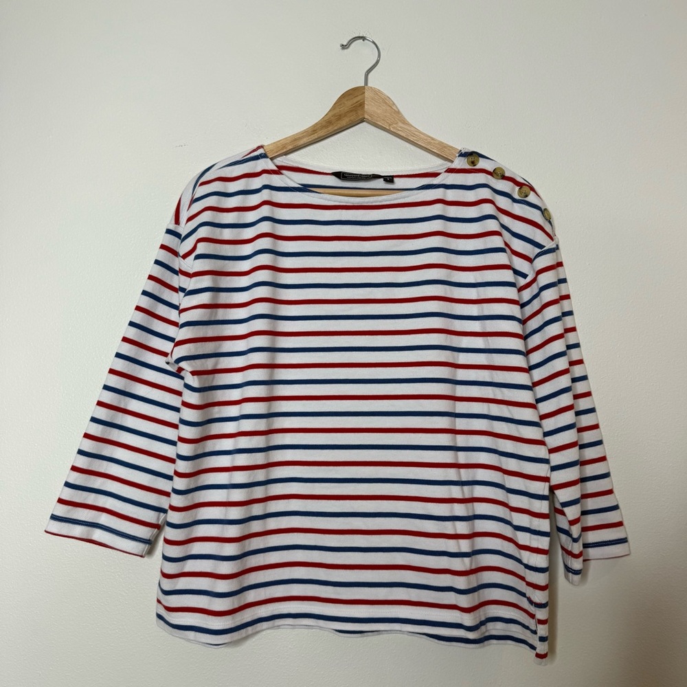 Vineyard Vines Sailor Stripe Nautical Boat Neck Button Shoulder Organic Cotton